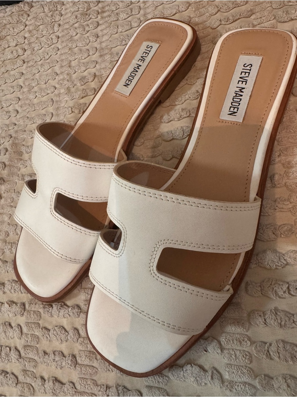 Steve Madden Cream Slide Mules with Cutout Straps